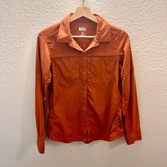 REI Co-op Sahara Hiking Shirt Women XS Orange Nylon Stretch Outdoor Gorpcore - Picture 4 of 11